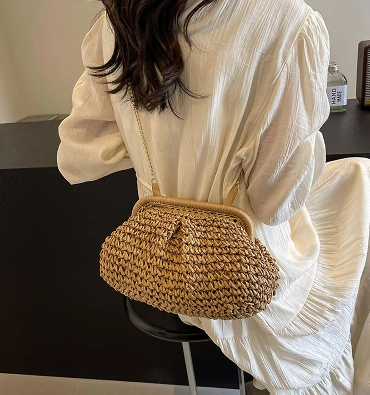 Straw Purse Summer Beach Woven Clutch Purses for Women Cloud Crossbody Shoulder Bags Spring Clutch Handbag 2025