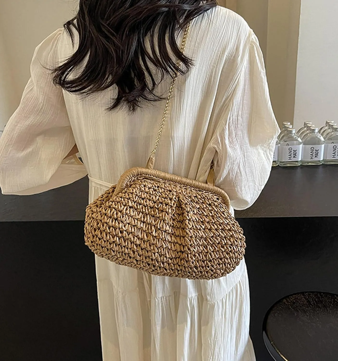 Straw Purse Summer Beach Woven Clutch Purses for Women Cloud Crossbody Shoulder Bags Spring Clutch Handbag 2025