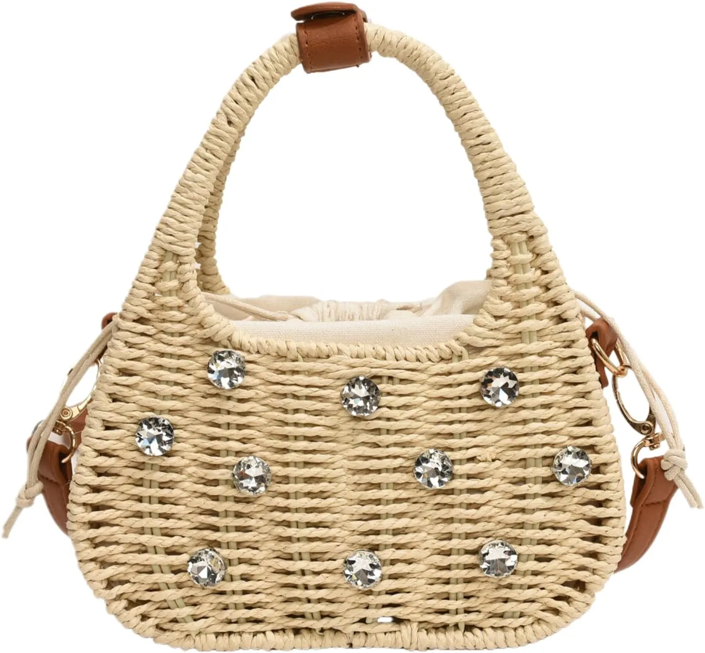 Straw Purses for Women Trendy Summer Woven Tote Bag Straw Basket Crossbody Wicker Purses and Handbags with Bamboo Handle