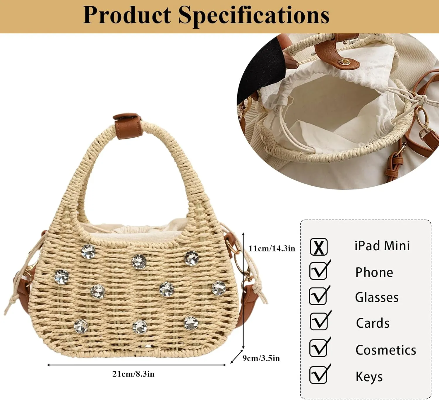 Straw Purses for Women Trendy Summer Woven Tote Bag Straw Basket Crossbody Wicker Purses and Handbags with Bamboo Handle