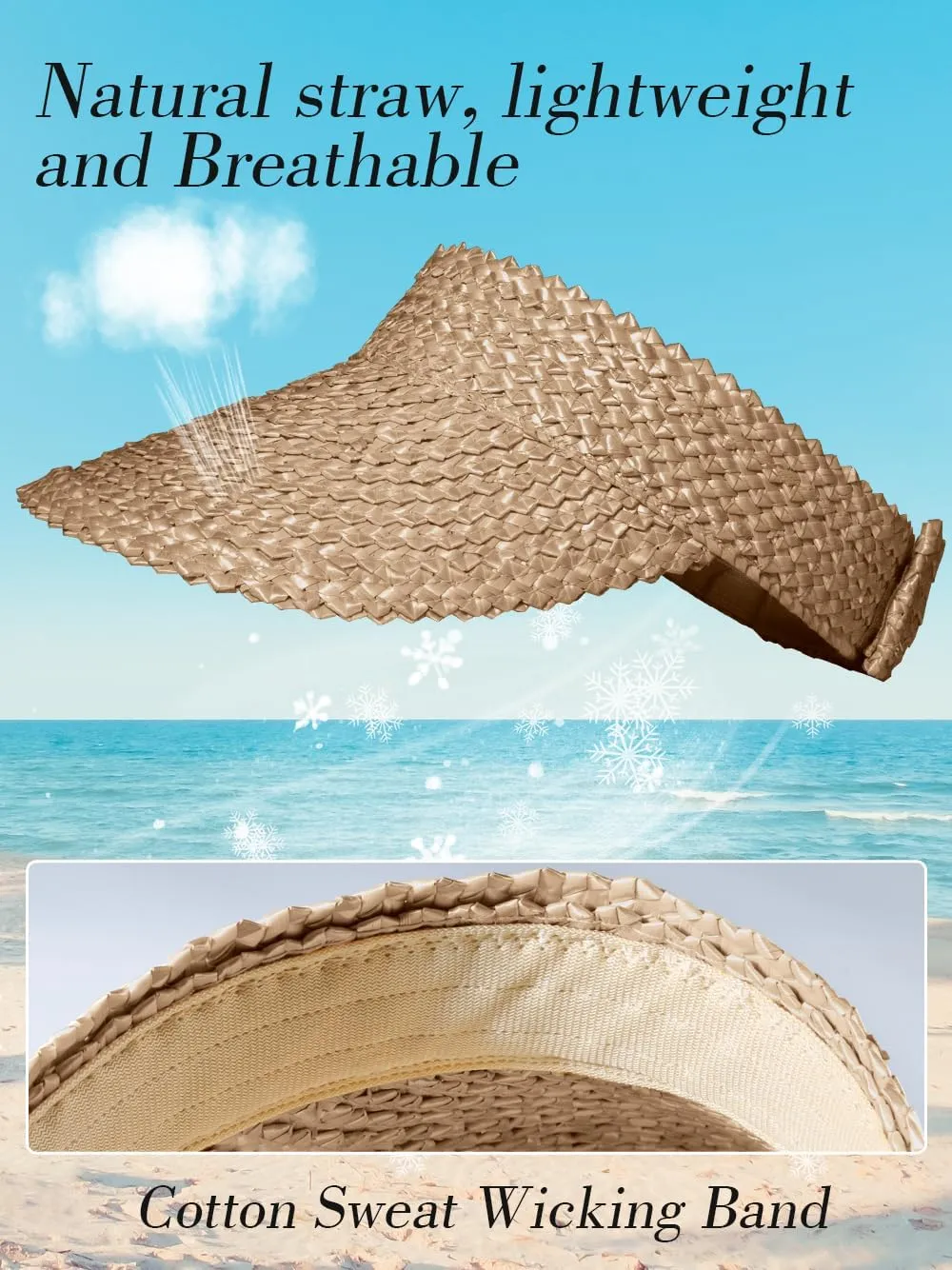 Straw Sun Visor for Women Packable Sun Beach Hats UV Protection UPF 50  Summer Ponytail Hats for Women Travel, Vacation