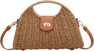 Straw Tote Bag for Women Mini Crossbody Bag Chic Tote Purses Retro Satchel Bag Handmade Shoulder Bag Beach Straw Bag Handbag