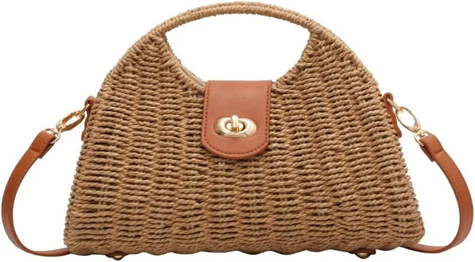 Straw Tote Bag for Women Mini Crossbody Bag Chic Tote Purses Retro Satchel Bag Handmade Shoulder Bag Beach Straw Bag Handbag