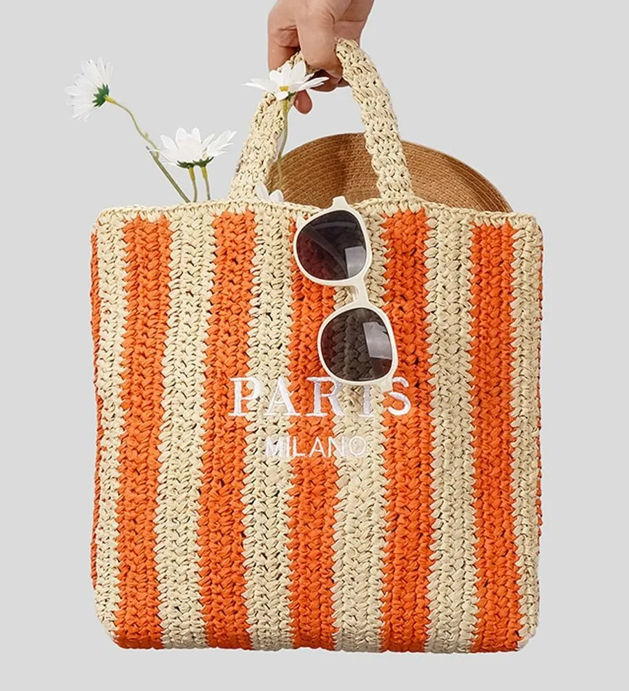 Straw Tote Bag for Women Summer Bright Color Hobo Beach Bag Woven Crochet Straw Shoulder Bag for Travel Vacation