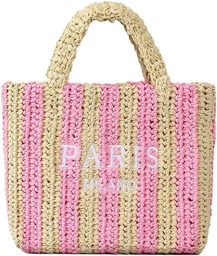 Straw Tote Bag for Women Summer Bright Color Hobo Beach Bag Woven Crochet Straw Shoulder Bag for Travel Vacation