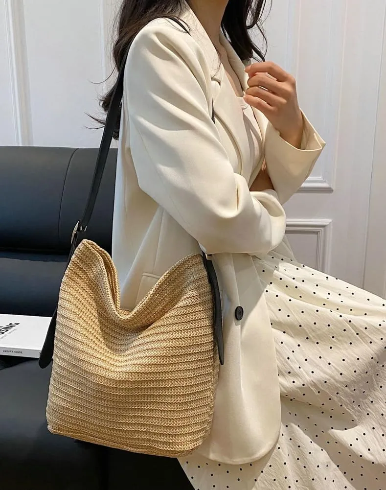 Straw Tote Bag for Women Woven Shoulder Bag Large Crossbody Purse Summer Beach Handbag Top Handle Bag