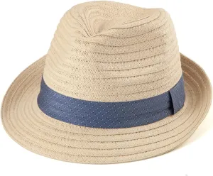 Straw Trilby Hat for Men - Summer Sun Fedoras Travel Beach Panama Short Brim