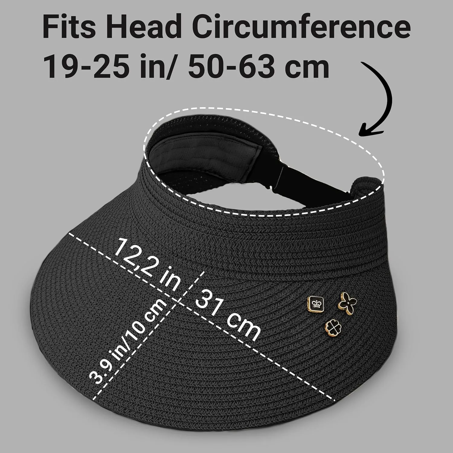 Straw Visor Hat for Women Adjustable Foldable Beach UV Sun Protection Packable Hats, Wide Brim, Allowing A Ponytail or Braid