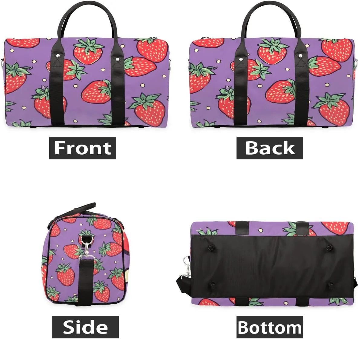 Strawberry Pattern Travel Duffel Bag for Women Men Waterproof Foldable Overnight Weekender Bag Large Capacity Sports Gym Bag