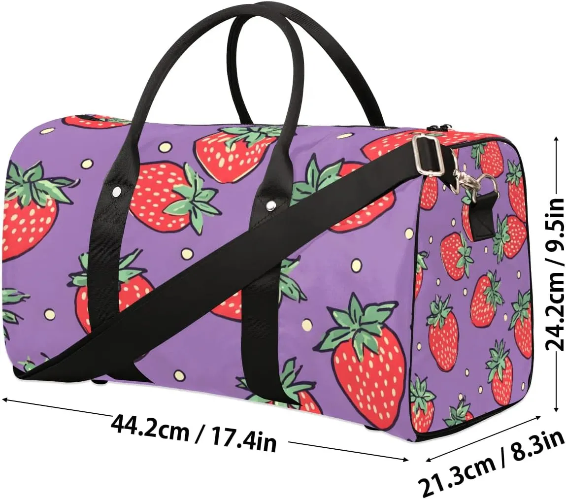 Strawberry Pattern Travel Duffel Bag for Women Men Waterproof Foldable Overnight Weekender Bag Large Capacity Sports Gym Bag