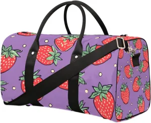 Strawberry Pattern Travel Duffel Bag for Women Men Waterproof Foldable Overnight Weekender Bag Large Capacity Sports Gym Bag