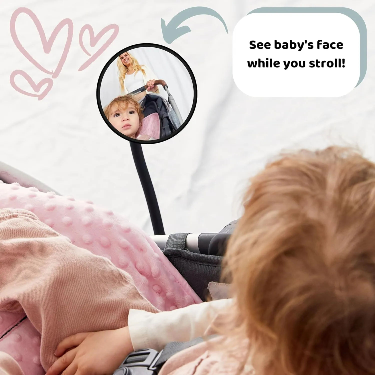 Stroller Mirror Upgraded Version 2.0- See Baby’s Face on Walks. Rear View Mirror for Prams and Strollers. Universal Stroller Accessory for Safety and Connection.