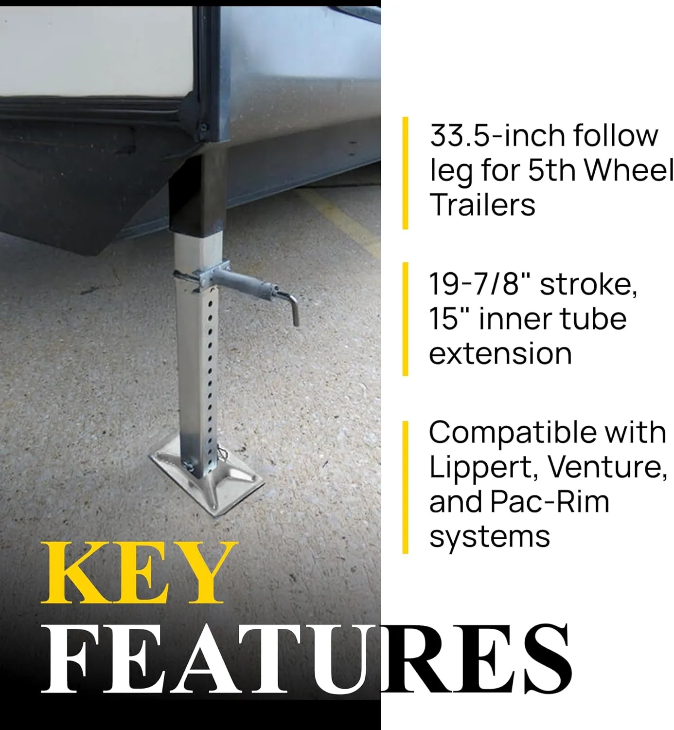 Stromberg Carlson LG-177201 Venture Follow Leg - 5th Wheel Landing Gear Replacement for RV, Camper & Trailer - Compatible with Venture, Lippert & Pac-Rim - Pin Included - Black, 33.5" Leg