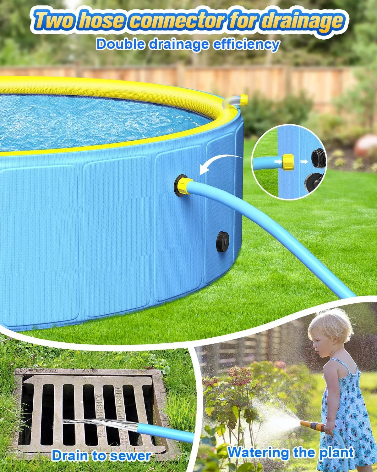 Sturdy 47in Hard Plastic Anti-Slip Dog Pool, 2-in-1 Foldable Portable Kiddie/Kids Pool with Sprinkler, Swimming Puppy Pools for Summer Outdoor Backyard Activities