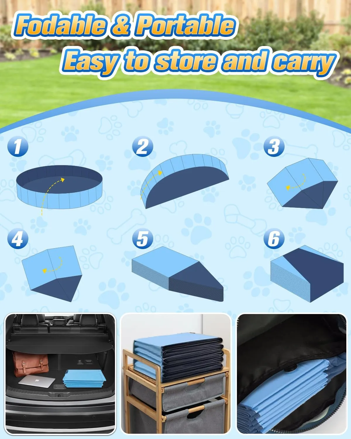 Sturdy 47in Hard Plastic Anti-Slip Dog Pool, 2-in-1 Foldable Portable Kiddie/Kids Pool with Sprinkler, Swimming Puppy Pools for Summer Outdoor Backyard Activities