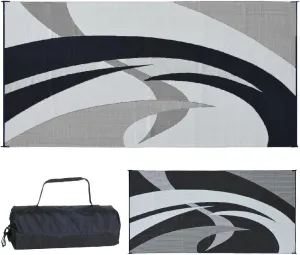 Stylish Camping 159181 9-feet by 18-feet Reversible Mat, Plastic Straw Rug, Large Floor Mat for Outdoors, RV, Patio, Backyard, Picnic, Beach, Polypropylene (PP) , Camping (Black/White)