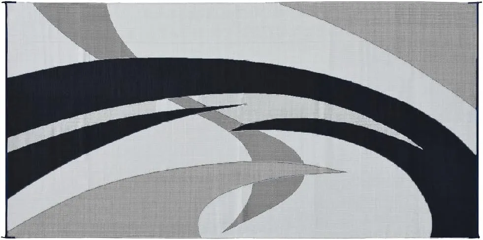 Stylish Camping 159181 9-feet by 18-feet Reversible Mat, Plastic Straw Rug, Large Floor Mat for Outdoors, RV, Patio, Backyard, Picnic, Beach, Polypropylene (PP) , Camping (Black/White)