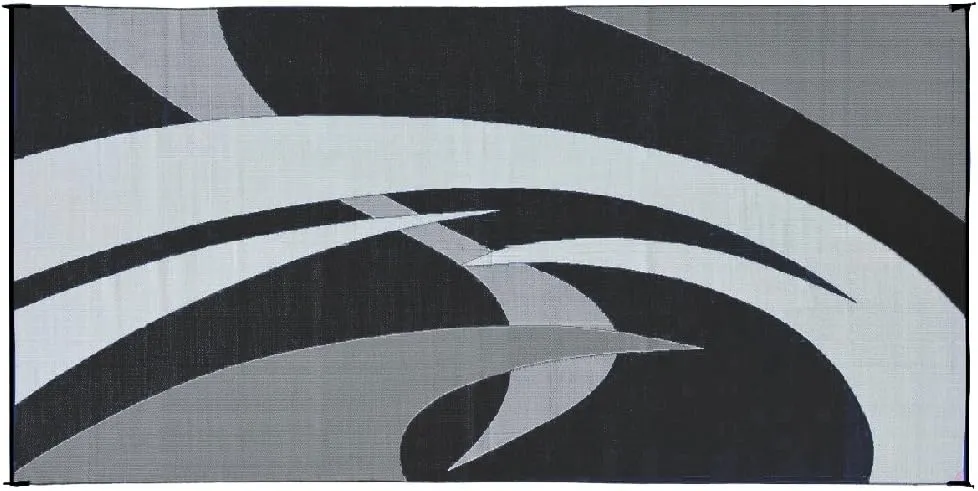 Stylish Camping 159181 9-feet by 18-feet Reversible Mat, Plastic Straw Rug, Large Floor Mat for Outdoors, RV, Patio, Backyard, Picnic, Beach, Polypropylene (PP) , Camping (Black/White)
