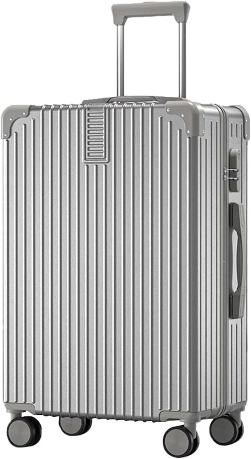 Stylish Textured Line Suitcase, High Volume Swivel Universal Wheel Trolley Case, Resistant To Drops And Pressure, Storage Box (Color : 20, Size : Silver)