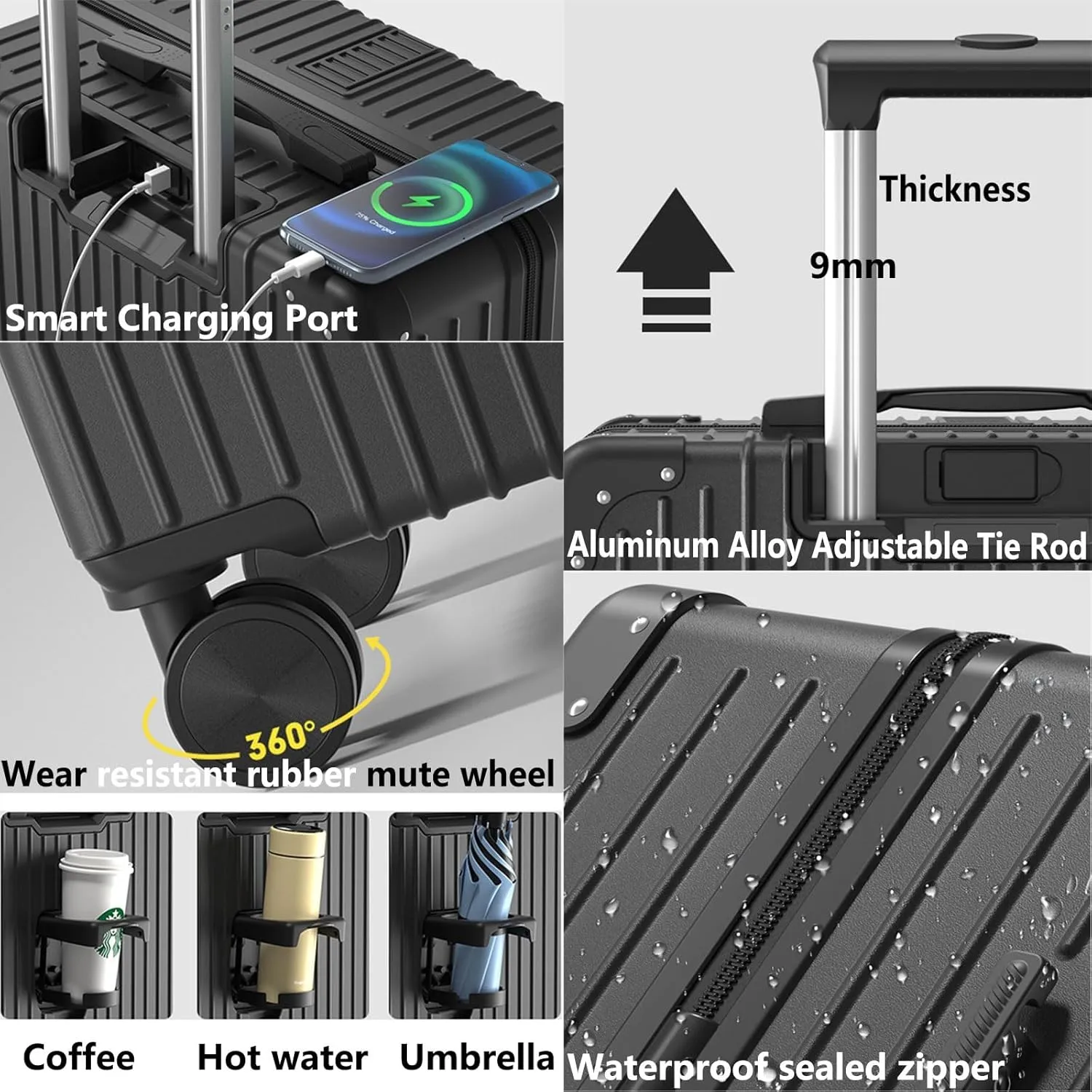 Stylish Textured Line Suitcase, High Volume Swivel Universal Wheel Trolley Case, Resistant To Drops And Pressure, Storage Box (Color : 22, Size : Black White)