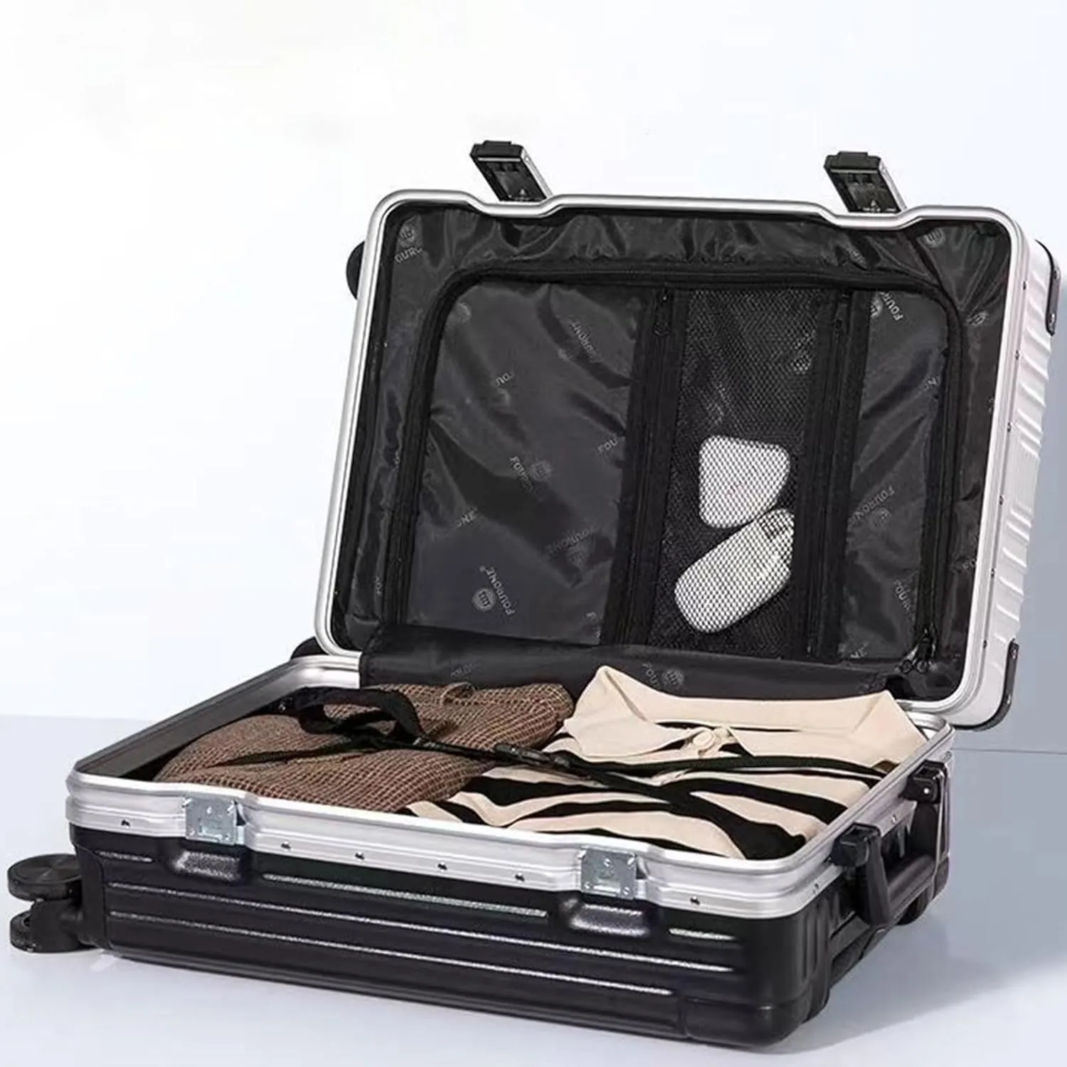 Stylish Textured Line Suitcase, High Volume Swivel Universal Wheel Trolley Case, Resistant To Drops And Pressure, Storage Box (Color : 22, Size : Black White)