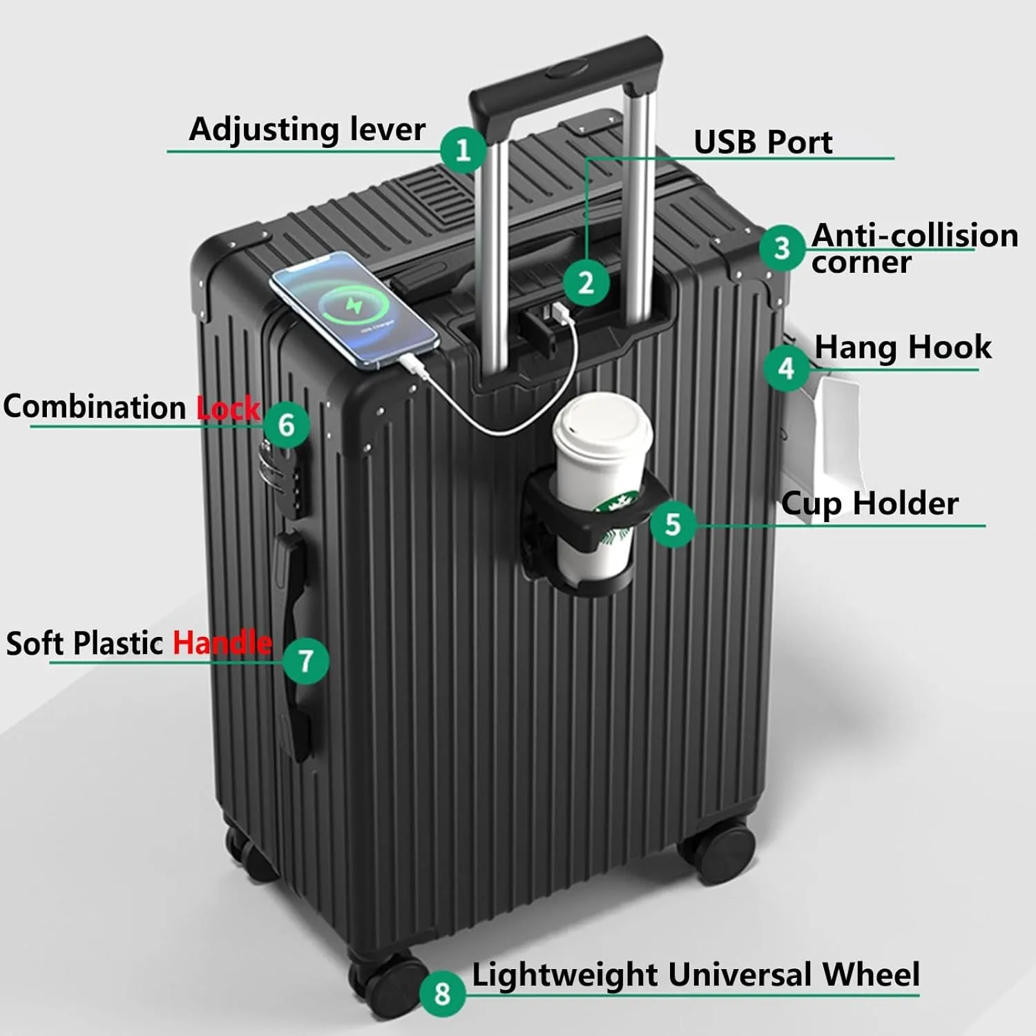 Stylish Textured Line Suitcase, High Volume Swivel Universal Wheel Trolley Case, Resistant To Drops And Pressure, Storage Box (Color : 22, Size : Black White)
