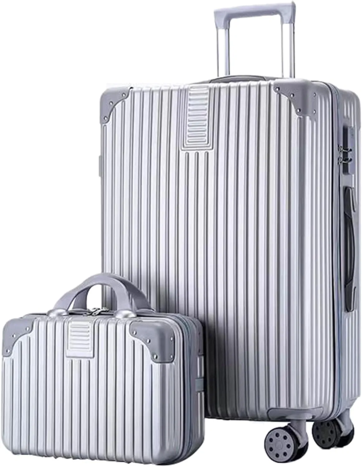 Stylish Textured Line Suitcase, High Volume Swivel Universal Wheel Trolley Case, Resistant To Drops And Pressure, Storage Box (Color : 24 Bag, Size : Silver)