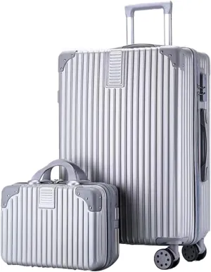 Stylish Textured Line Suitcase, High Volume Swivel Universal Wheel Trolley Case, Resistant To Drops And Pressure, Storage Box (Color : 24 Bag, Size : Silver)