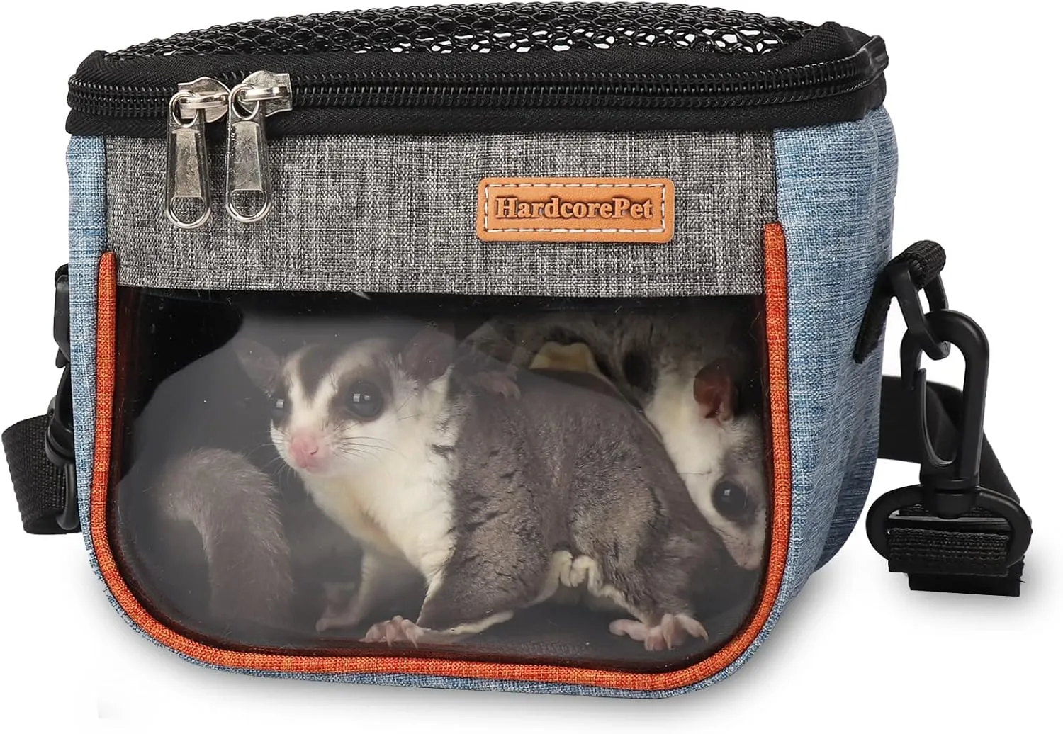 Sugar Glider Carrier Bag, Transparent Breathable Travel Bag for Hamster, Gecko,Baby Hedgehog, Transport Pouch with Breathable Mesh Top (Blue)