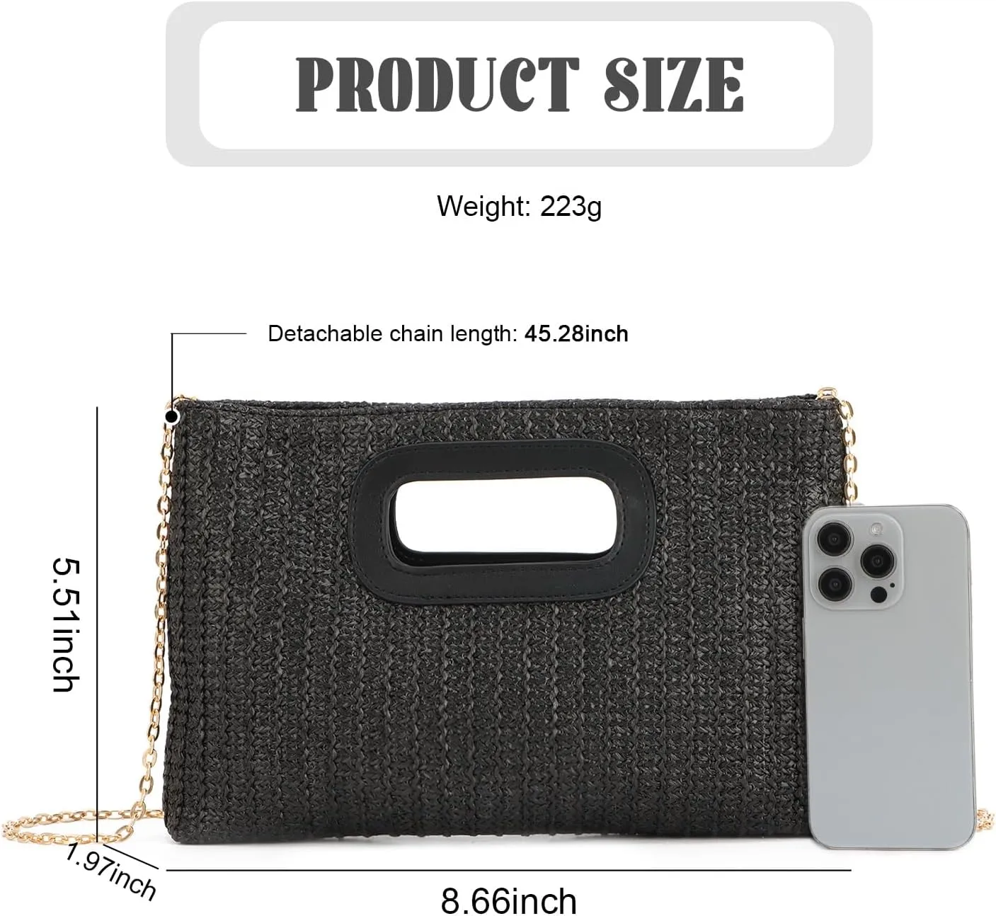 SUKUTU Straw Evening Bag Top Handle Clutch Handbag for Women Summer Beach Travel Crossbody Shoulder Bag with Chain