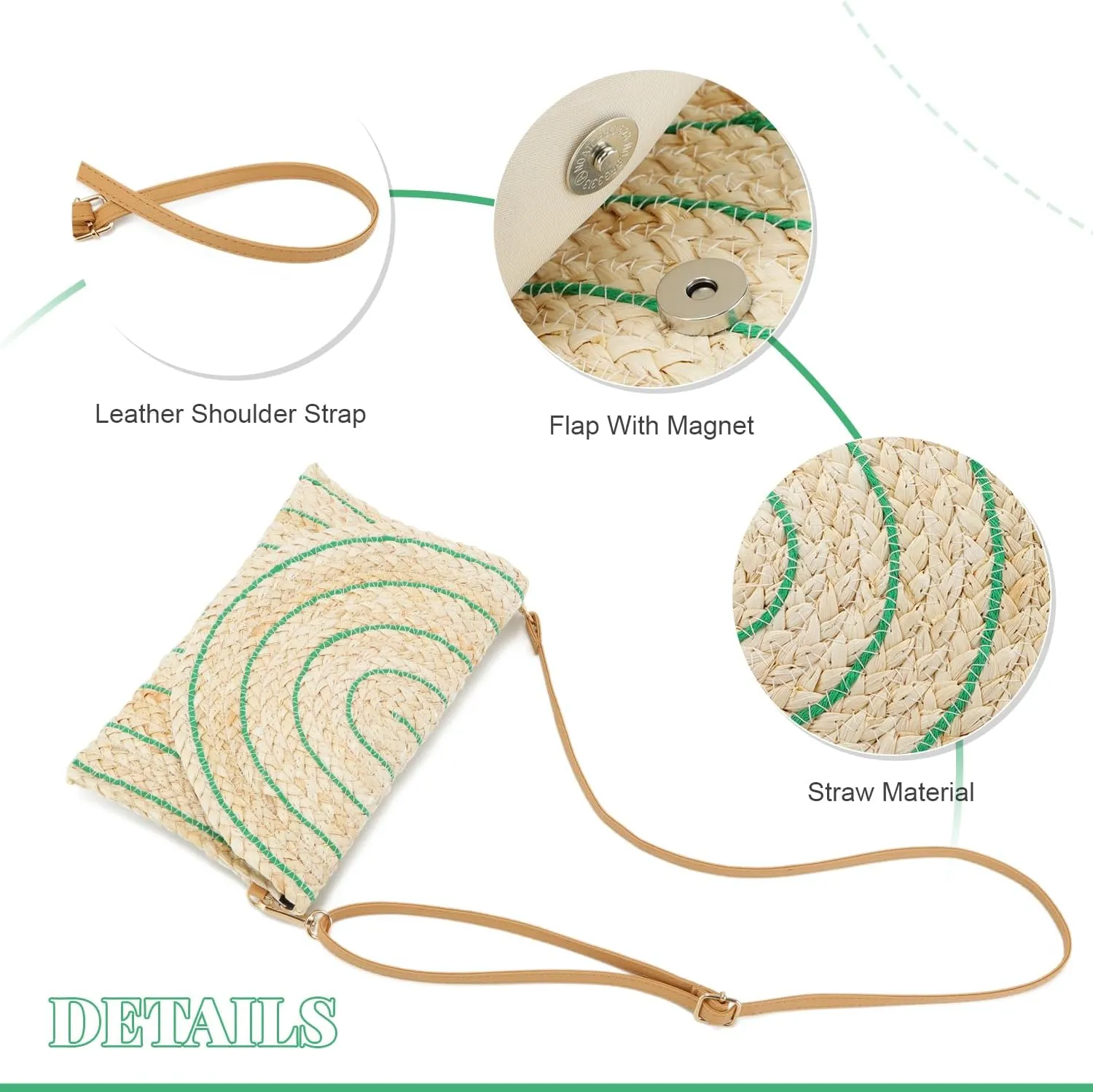 SUKUTU Women Straw Clutch Bag Summer Beach Handwoven Envelope Wallet Crossbody Handbags
