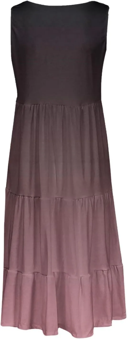 Summer Dresses for Women 2025 Trendy Gradient Boho Vacation Dresses Casual Crew Neck Sleeveless Pleated Sundresses