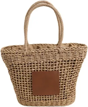 Summer Straw Bag, Retro one-Shoulder Hand-held Hollow Woven Bag, Women's Seaside Holiday Beach Bag, Travel