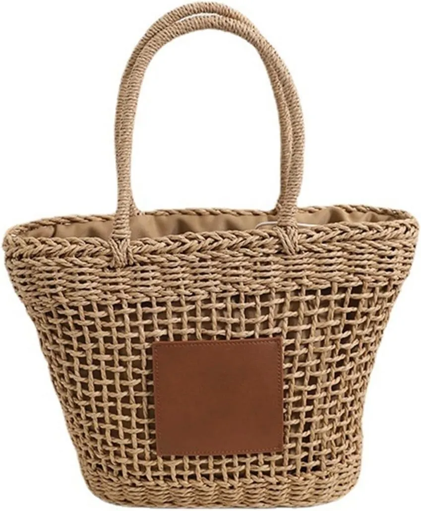 Summer Straw Bag, Retro one-Shoulder Hand-held Hollow Woven Bag, Women's Seaside Holiday Beach Bag, Travel