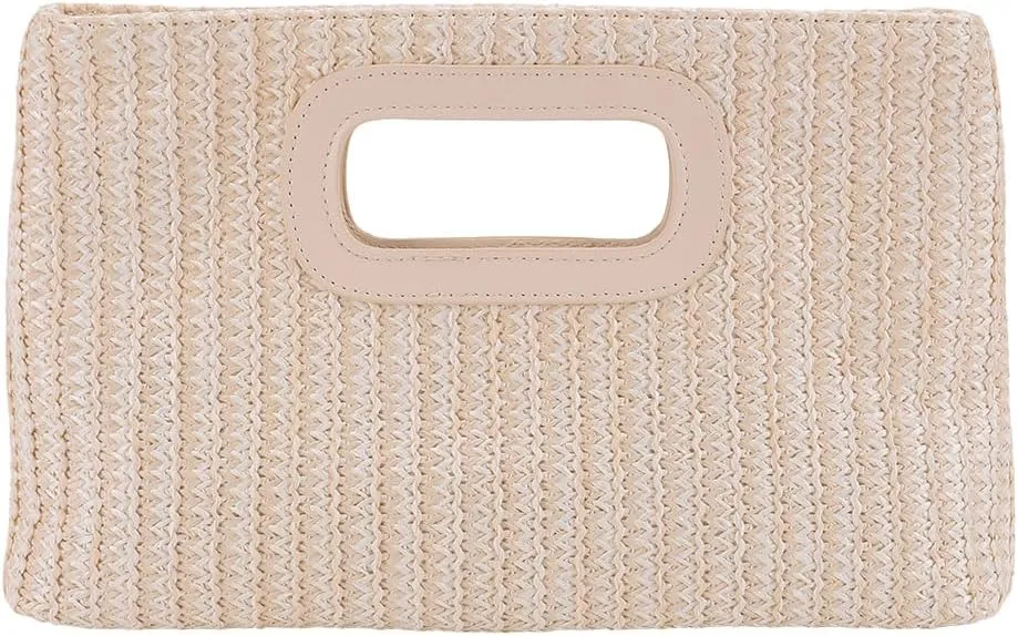 Summer Straw Clutch Purse with Top Handle Shoulder Bag with Removable Chain Evening Handbag for Women Wedding Party