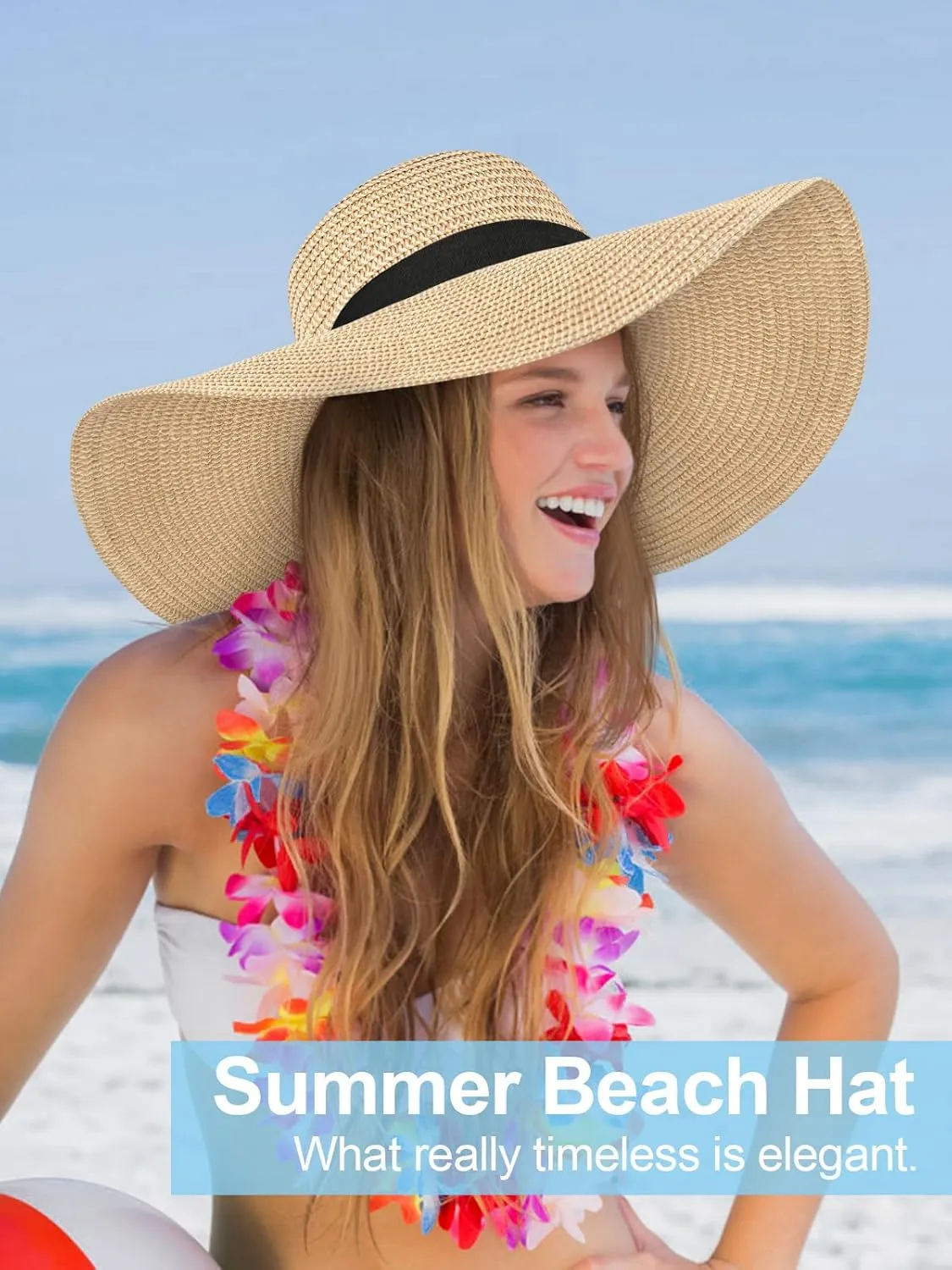 Sun Hats for Women Oversize Wide Brim Straw Beach Hat UV Protection Floppy Foldable Roll-Up Travel Summer Vacation UPF 50 
