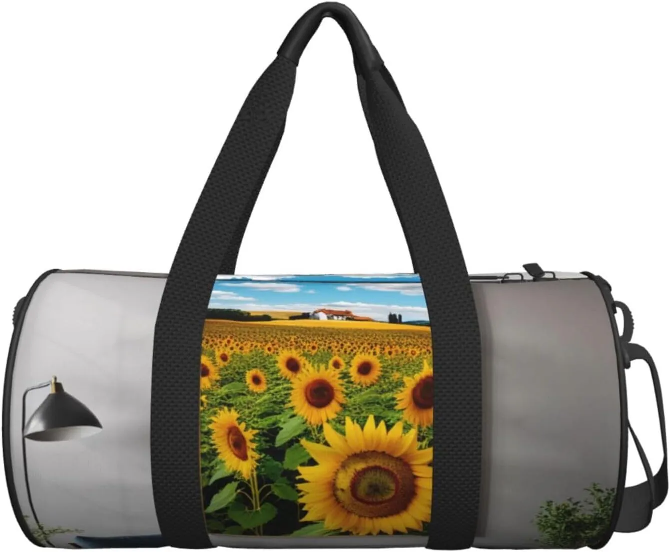 Sunflower Artwork Printed Travel Bag,Round Personal Item Storage bag,Foldie Duffel Bag for Traveling Vacation,Fitness,Sports