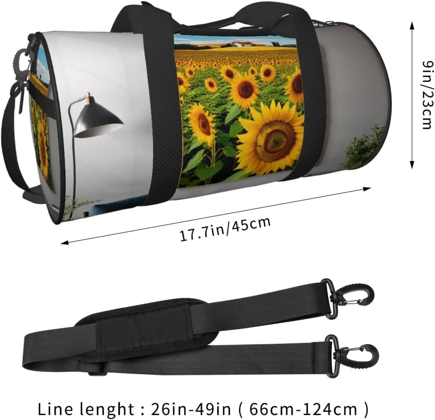 Sunflower Artwork Printed Travel Bag,Round Personal Item Storage bag,Foldie Duffel Bag for Traveling Vacation,Fitness,Sports