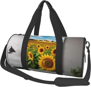 Sunflower Artwork Printed Travel Bag,Round Personal Item Storage bag,Foldie Duffel Bag for Traveling Vacation,Fitness,Sports