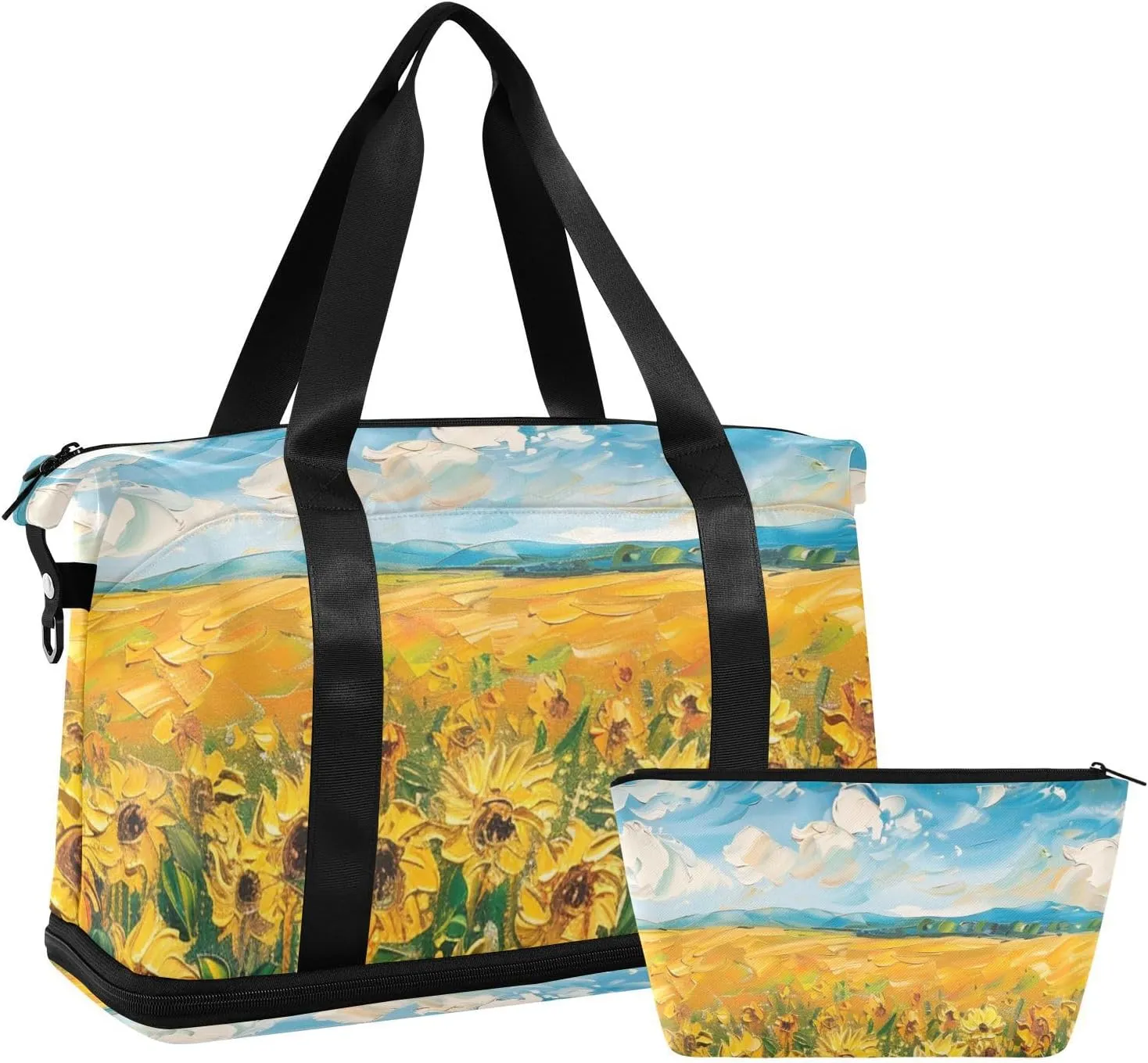 Sunflower Field under Bright Sunlight Large Travel Bag Carry on Weekender Overnight Bag with Adjustable Strap for Business Trips Large Capacity