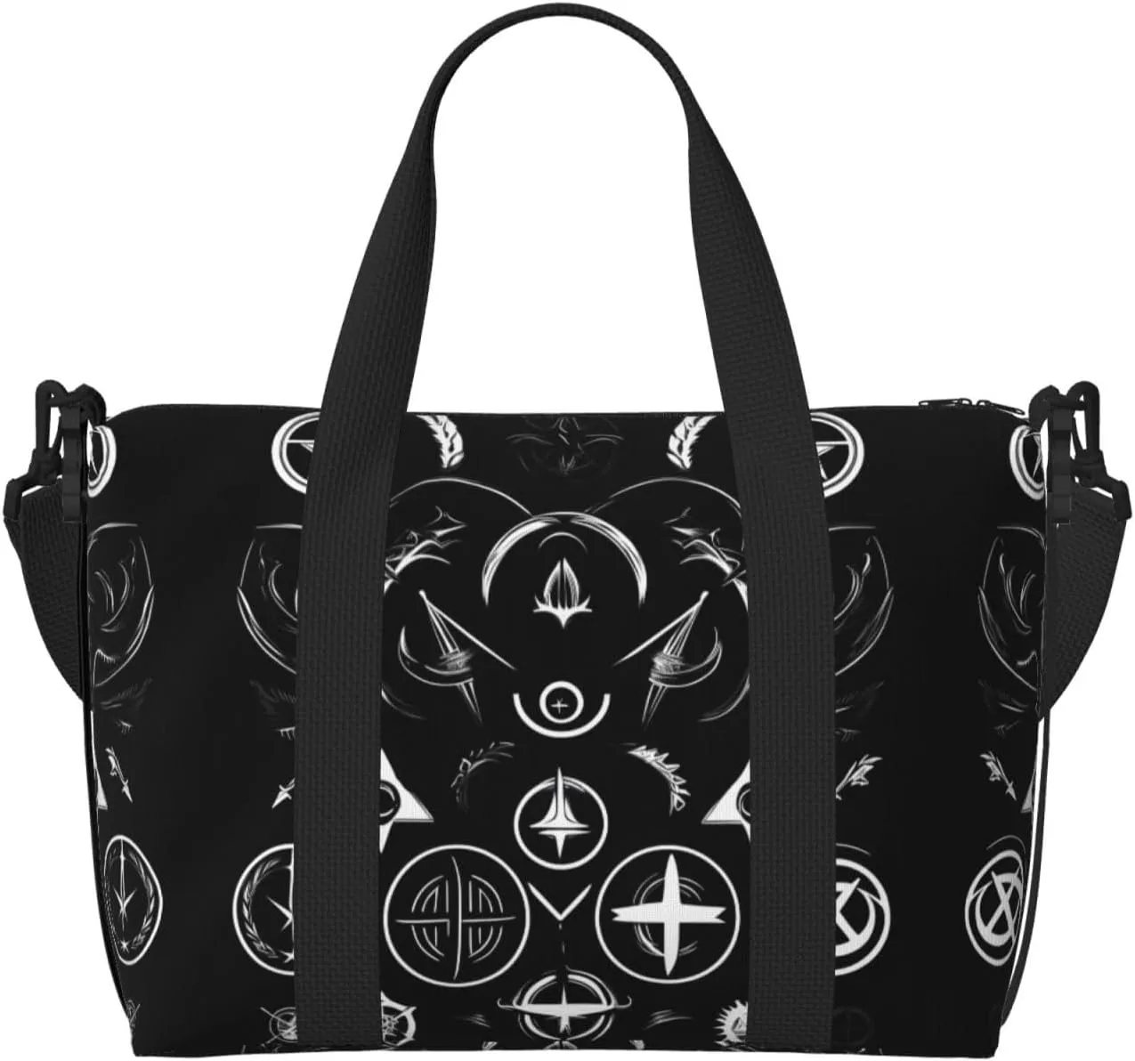Supernatural Symbols Black Women Travel Duffel Bag, Large Weekender Carry-On Tote, Gym Workout Bag,Mommy Hospital Bag