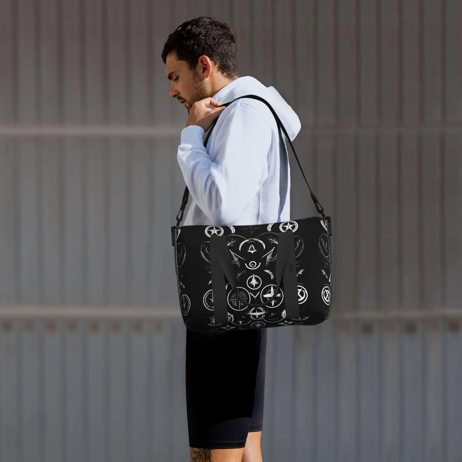 Supernatural Symbols Black Women Travel Duffel Bag, Large Weekender Carry-On Tote, Gym Workout Bag,Mommy Hospital Bag
