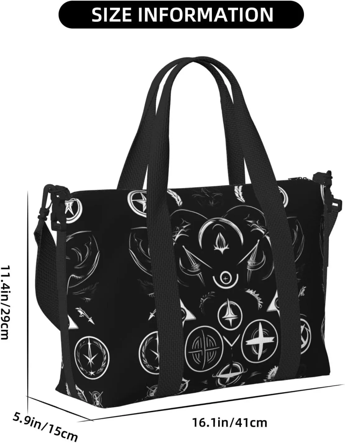 Supernatural Symbols Black Women Travel Duffel Bag, Large Weekender Carry-On Tote, Gym Workout Bag,Mommy Hospital Bag