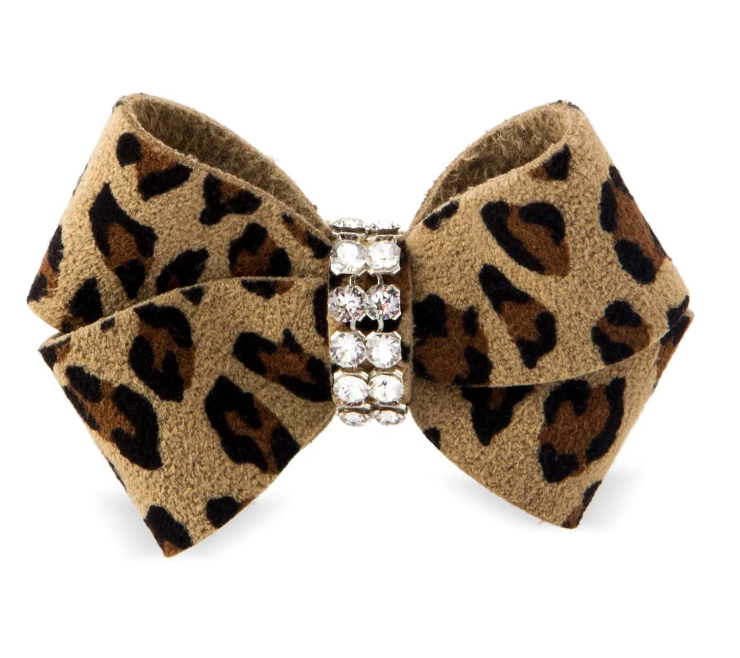 Susan Lanci Designs Pet Premium Ultrasuede Nouveau Hair Bow with Swarovski Crystals, Cheetah, Small