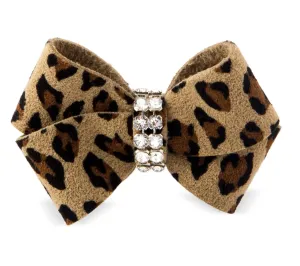 Susan Lanci Designs Pet Premium Ultrasuede Nouveau Hair Bow with Swarovski Crystals, Cheetah, Small