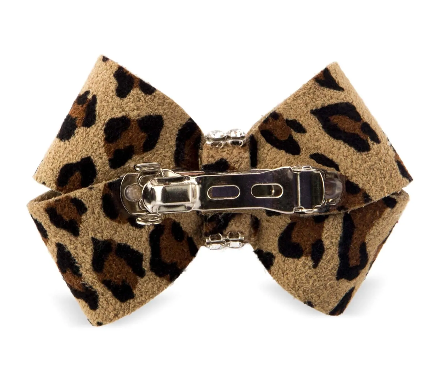 Susan Lanci Designs Pet Premium Ultrasuede Nouveau Hair Bow with Swarovski Crystals, Cheetah, Small
