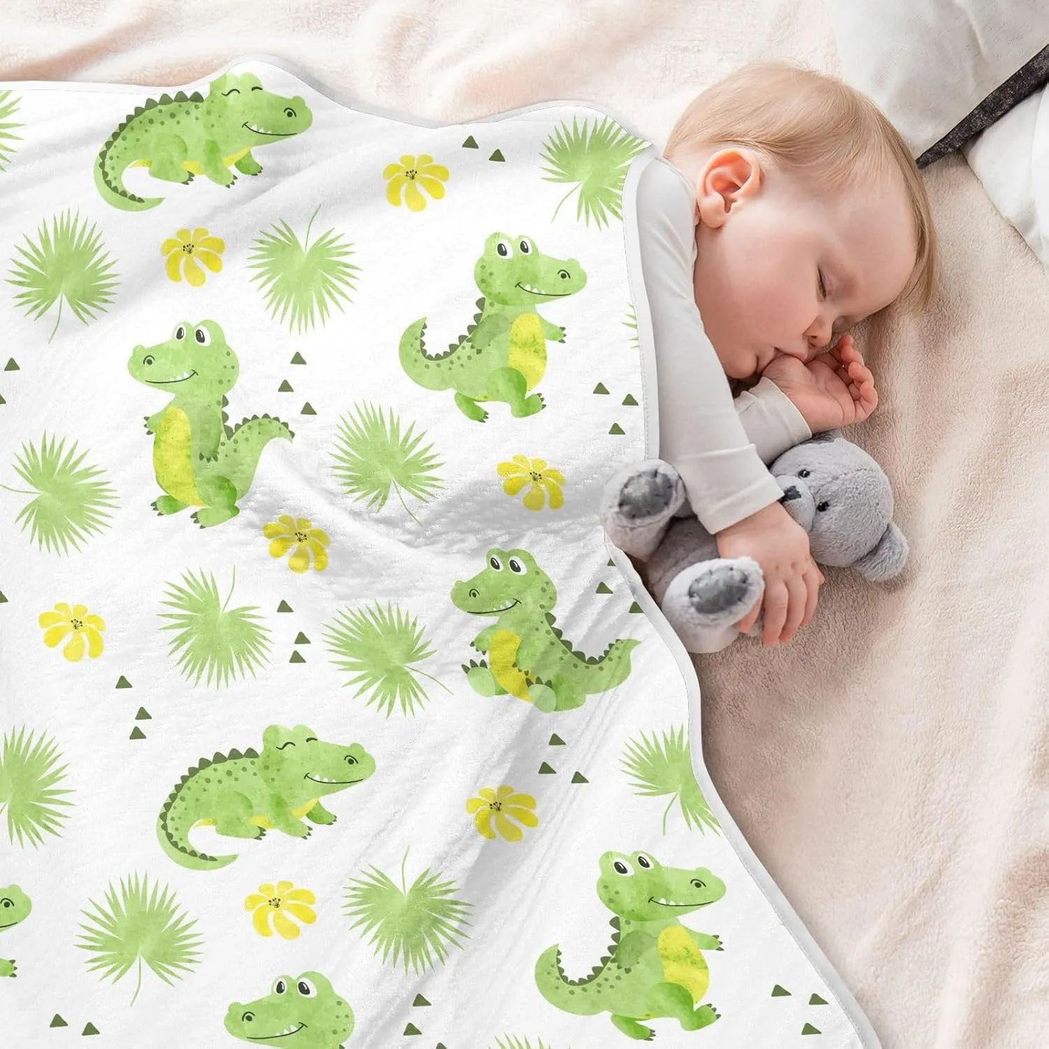 Swaddle Blanket Crocodiles Alligators Palm Leaves Cotton Blanket for Infants Receiving Blanket Lightweight Soft Swaddling Blanket for Crib, Stroller, Nursery Blankets, 30x40In