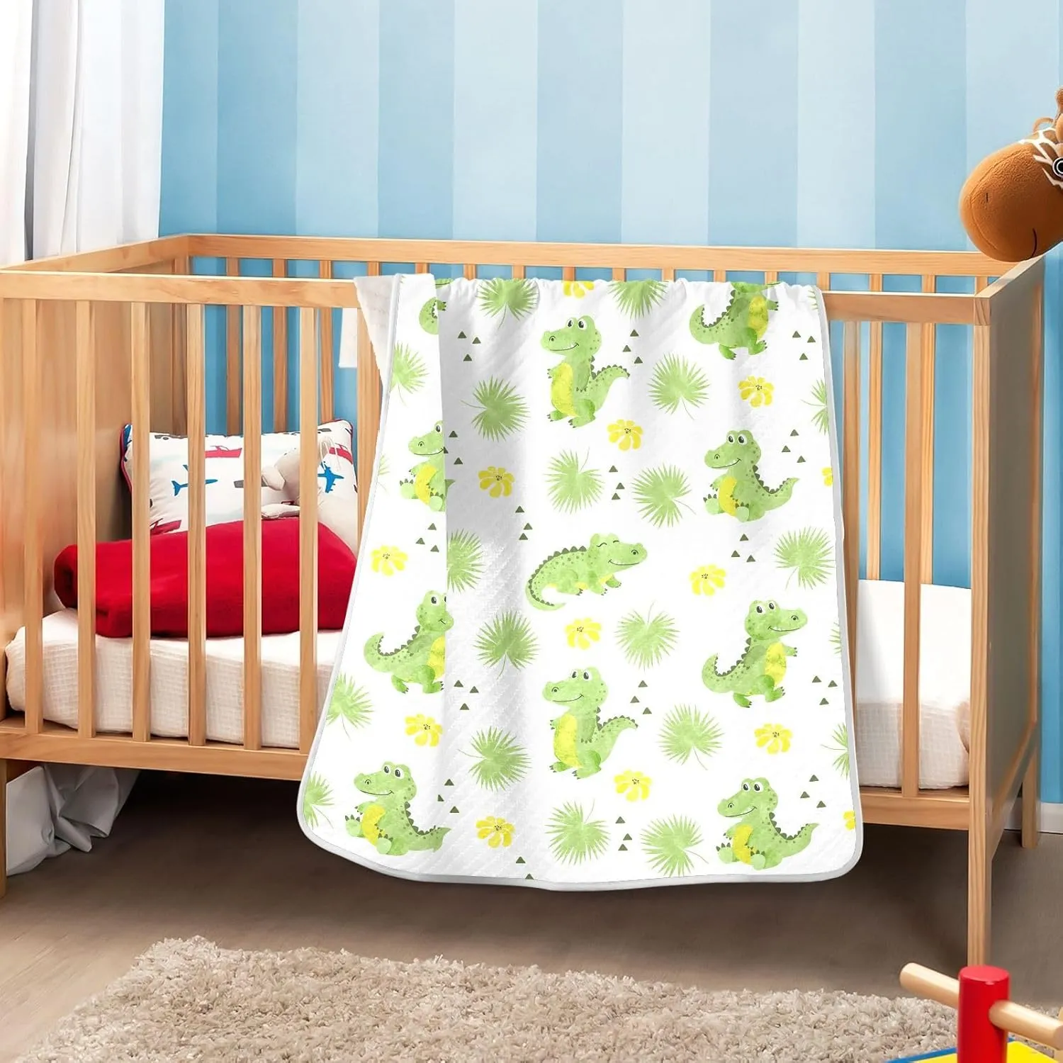 Swaddle Blanket Crocodiles Alligators Palm Leaves Cotton Blanket for Infants Receiving Blanket Lightweight Soft Swaddling Blanket for Crib, Stroller, Nursery Blankets, 30x40In