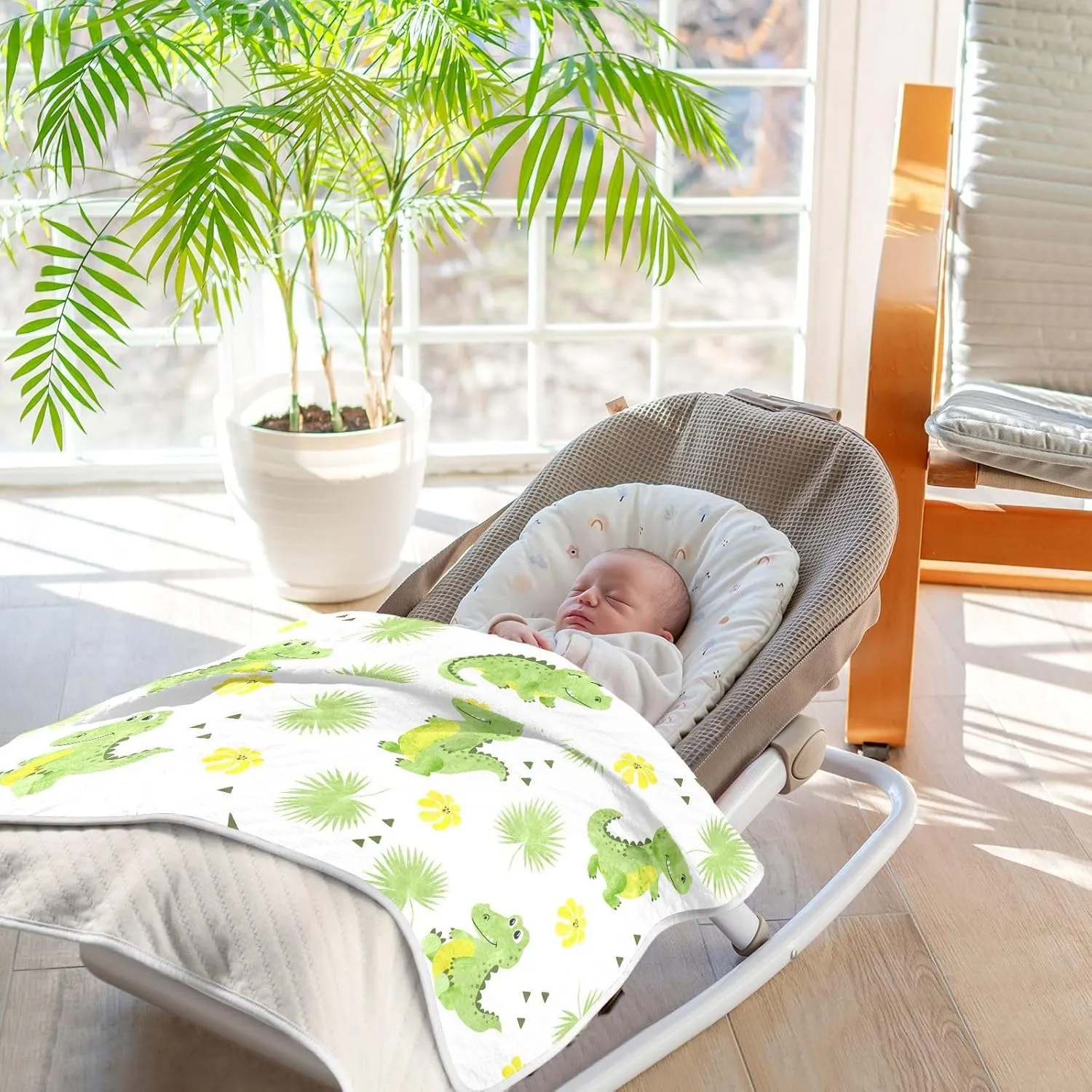 Swaddle Blanket Crocodiles Alligators Palm Leaves Cotton Blanket for Infants Receiving Blanket Lightweight Soft Swaddling Blanket for Crib, Stroller, Nursery Blankets, 30x40In