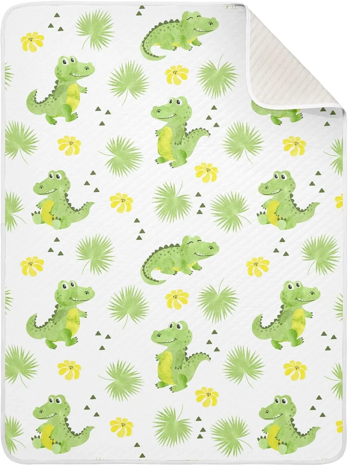 Swaddle Blanket Crocodiles Alligators Palm Leaves Cotton Blanket for Infants Receiving Blanket Lightweight Soft Swaddling Blanket for Crib, Stroller, Nursery Blankets, 30x40In